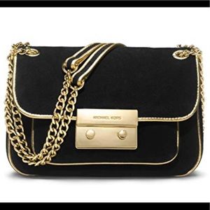 Michael Kors black suede and gold shoulder bag